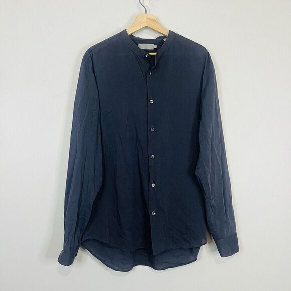 Vince Navy Mandarin Button Up Casual Shirt Large - Picture 2 of 6